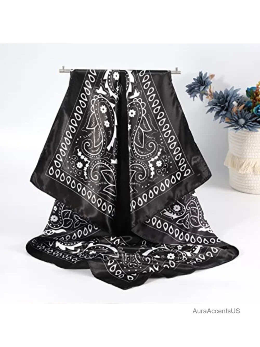 Large Satin Scarf - Hair Wrap Bandana, Multi-Way Silk Feeling Scarf